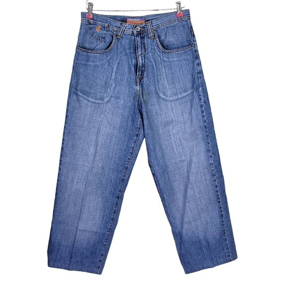 Rocawear Jeans Men Sz 32 32X28 Relaxed Fit Patch Straight Wide Leg Large Pockets - Picture 2 of 15